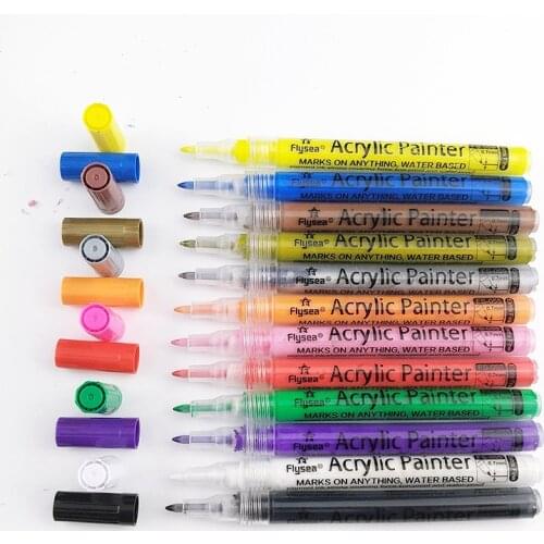 12 Color Acrylic Marker Pen Cross Ocean New Acrylic Needle Pen Water Based Paint Pens 0.7mm Line Width Marker Pencil
