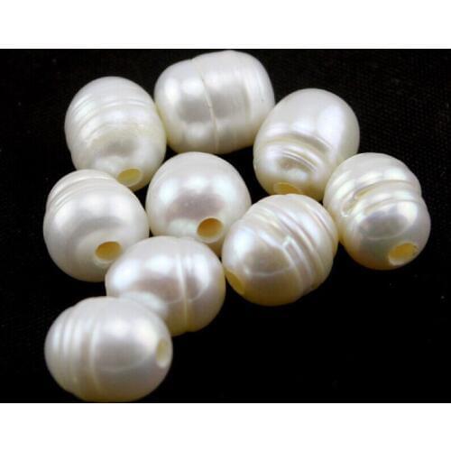 Free shipping Miss00155 10x12mm Big Hole White Olivary Freshwater Pearl Earring Jewelry DIY Spacer Beads 100pc