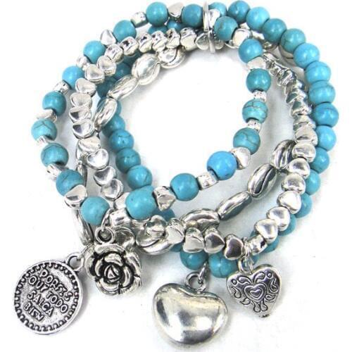 Free shipping Fashion metal cute heart beads bracelet beads with rose flower,heart &gift charm women elastic bracelet