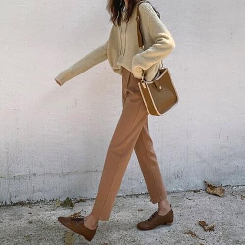 Casual Suit Pants Female Trousers Autumn Winter Korea Fashion Women High Waist Woolen Straight Pants All-Matched