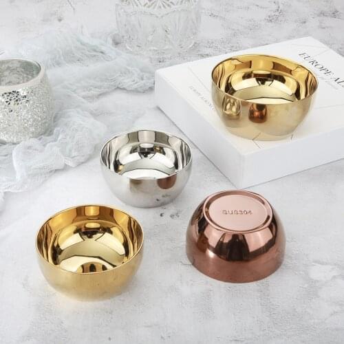 304 stainless steel rice bowl restaurant household tableware thickened double insulation rice bowl electroplated golden bowl