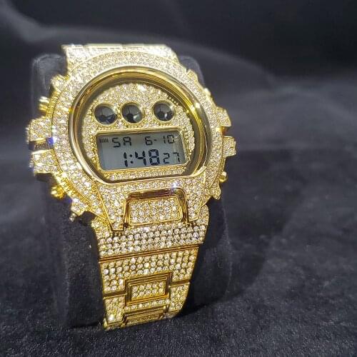 Hiphop MISSFOX Top Brand Luxury Digital Mens Watches Waterproof Gold Gshock Iced Out Steel Electronics Male Wristwatch Jewelry