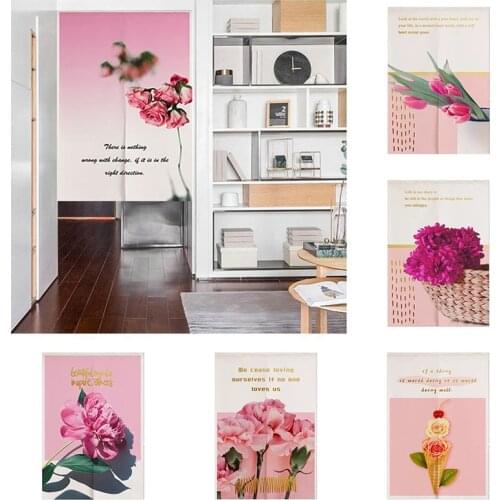 Flower Cloth Door Curtain Bedroom Kitchen Partition Curtain Home Decoration Geomantic Half Panel Curtain Blackout Curtain