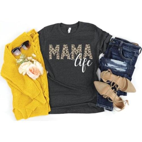 Mama Mothers Day Gift for Wife Leopard Shirt Mom Lover Fashion Short Sleeve Women Cotton Harajuku Female Clothing O Neck Tshirt