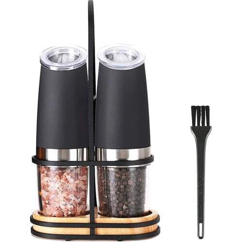 Electric Salt and Pepper Grinder Set,Gravity Automatic Mill with Stand and Small Brush(2PCS),Battery Operated