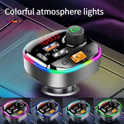 Bluetooth 5.0 FM Transmitter QC3.0+PD Fast USB Charger Adapter Wireless Car MP3 Player Handsfree Car Kit with Bass Audio Backlit