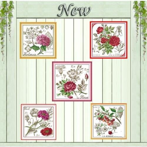 Hydrangea Shadows of flowers rose Poppy Cherry Counted Print on canvas DMC 11CT 14CT Cross Stitch kits Needlework Sets embroider