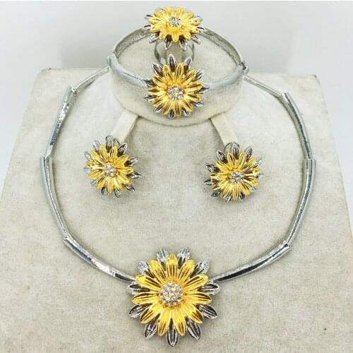 HOT Fashion wedding Dubai Africa Nigeria African Jewelry set gold-color necklace Earrings romantic woman Bridal Jewelry Sets