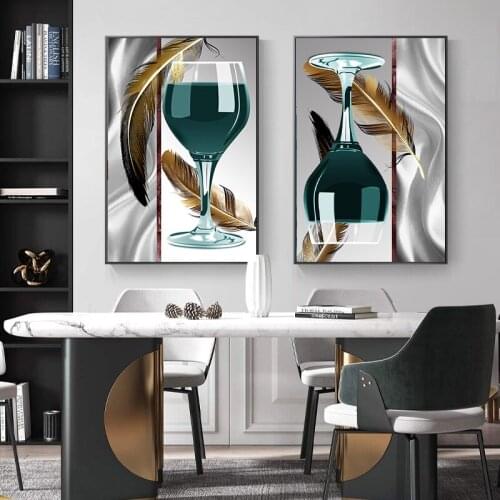 Modern Flowery Multiple Feather Cup Painting On Canvas Print Nordic Poster Wall Art Picture For Living Room Home Decor Frameless