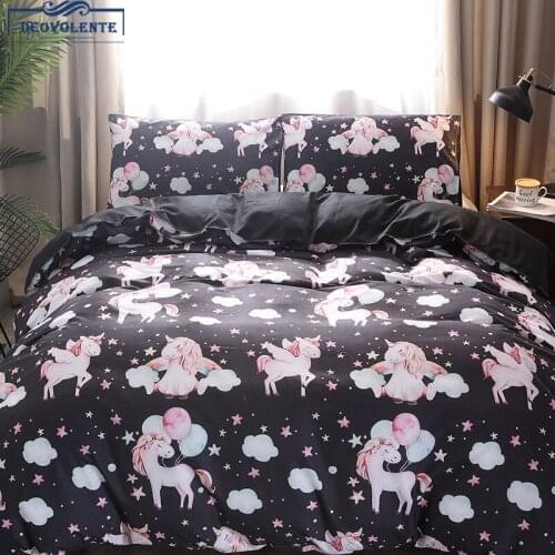 2/3Pcs Bedding Sets Duvet Cover Bed Pillowcase Soft Comforter Polyester Unicorn Printing Tiwn Queen Double For Children
