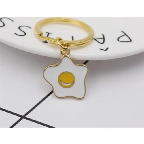 Creative Fun Fried Egg Shape Keychain Enamel Trendy Women Food Jewelry for women girls Unique Fried Eggs Key Chain