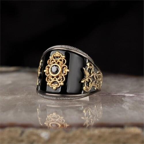Onyx Stone Edging Plated 925 Sterling 925 K Silver Men 'S Ring