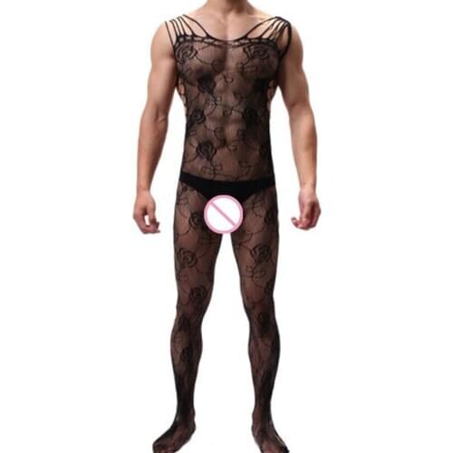 Male Underwear Sexy Jumpsuit Sexy Lingerie Rose Sleepwear Multi Shoulder Strap Nightdown Mens for Husband Gift Fishnet Bodysuit