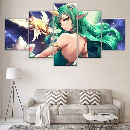 Wall Canvas Painting 5 Pieces Decor Star Guardian Soraka Wall Art Poster Modern Printed Game Pictures Artwork