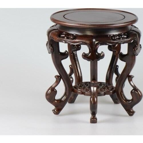 Real ebony wood carving round vases potted wishful several fragrant flower holder base Azusa Buddha aquarium black wood base