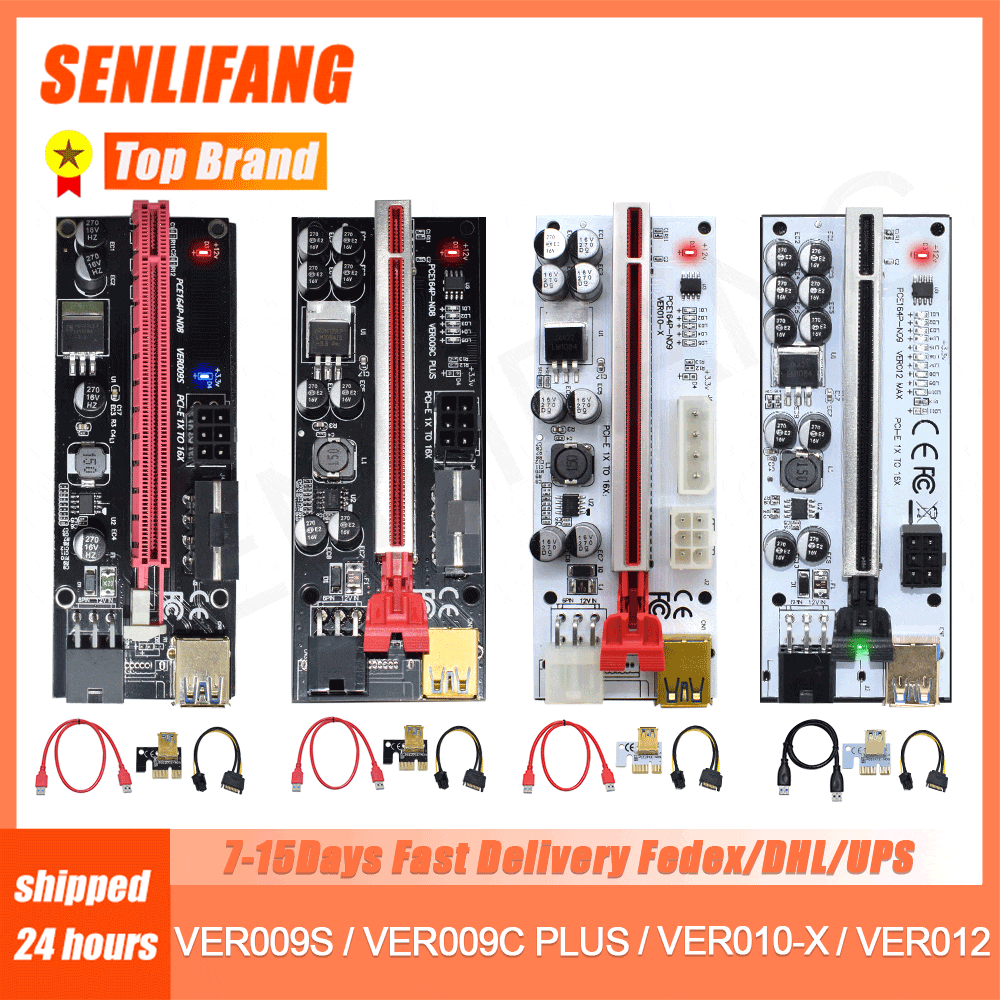Newest 6Pcs Ver009 USB 3.0 Pci-E Riser 009S Express 1X 4X 8X 16X Extender Riser Card Sata 15Pin to 6 Pin Power Cable