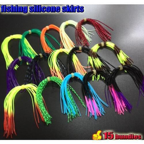 2019 NEW fishing silicone skirts MIX color 15 bundles/bag jig lures squid skirts fly tying 3group choose