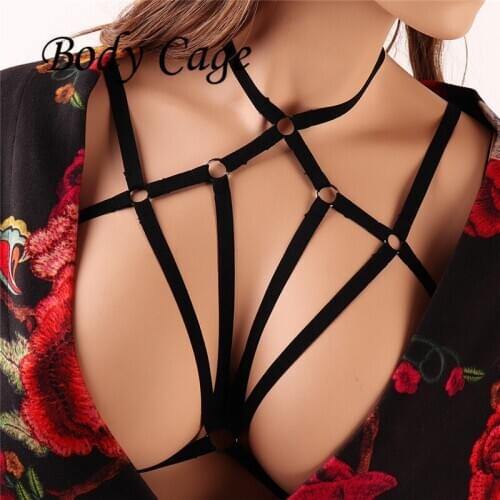 Body Cage Sexy Harness Bra Style Women Handmade Underbust Garter Bondage Cage Straps belt lingerie garter Nylon pastel goth