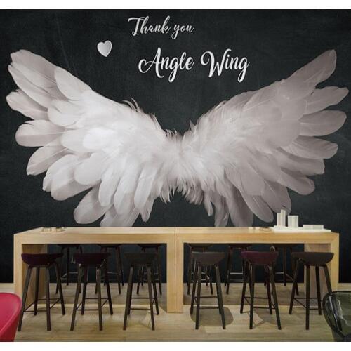 Custom 3d stereo angel wings background wall paper feather wallpaper dark dance studio live studio decoration