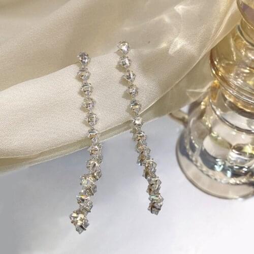 Luxury Simple Transparent Crystal Long Tassel Dangle Earrings 2021 New Trendy Elegant French Style Earring Korean Design Jewelry