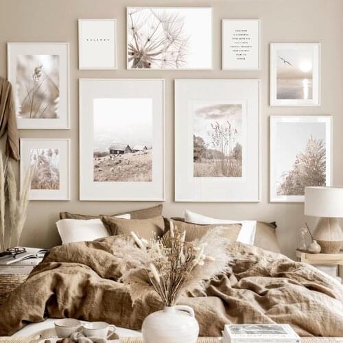 Self-adhesive Wall Sticker Lake Seabird Farm Beige Dandelion Wall Art Painting Nordic Posters Prints Wall Pictures Room Decor