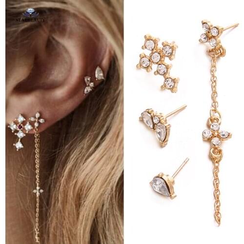 Starbeauty 4 pcs/lot White Bijoux Cross Helix Piercing Tragus Piercing Ear Long Tassel Fake Piercing Earrings Pircing Jewelry