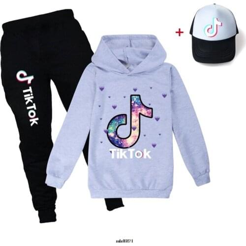 Tik Tok Spring Autumn suit childrens Tik Tok Hoodie + Pants + Hat 3piece Suit Boys Clothing Set Teenager Clothing Set 2-16Year