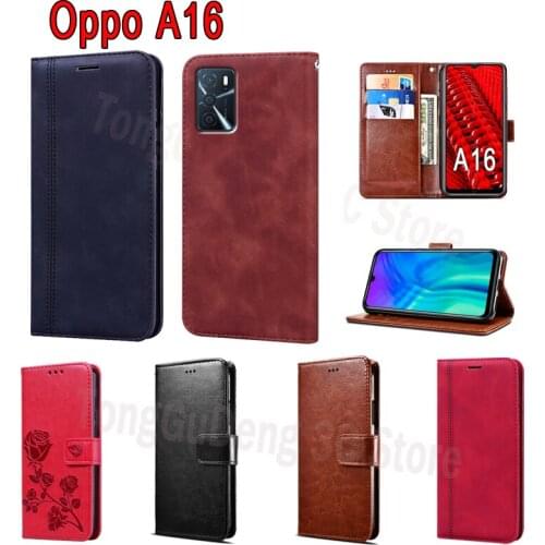 Fine Magnetic Card Phone Book For Oppo A16 Case Wallet Flip Leather Shell Cover On Oppo A 16 CPH2269 Case Etui Hoesje Coque Bag