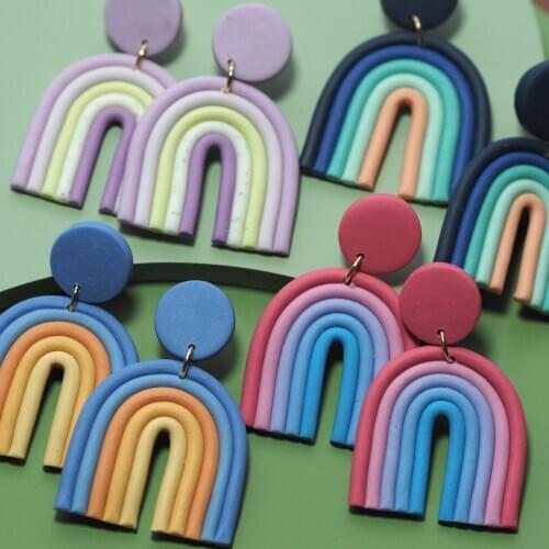 Rainbow Colors U Shape Fashion Jewelry Unusual Hanging Cute Polymer Clay Earrings Sets Gift For Women Goth 2021 Trendy Jewelry