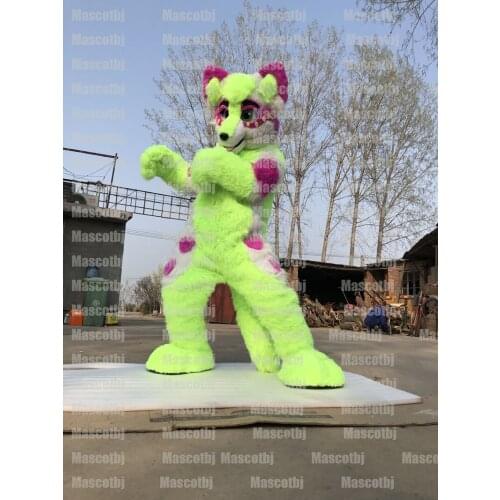 IN STOCK Unisex green HUSKY DOG FURSUIt FURSUIT Mascot Costume Cosplay Hawk Party Dress Outfits Advertising Carnival Gifts