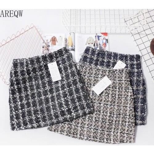 2021 New Tweed Skirt Spring Autumn Clothing for women Korean Elegant Plaid Cute Bottoms for Ladies A Line Short Mini Skirts