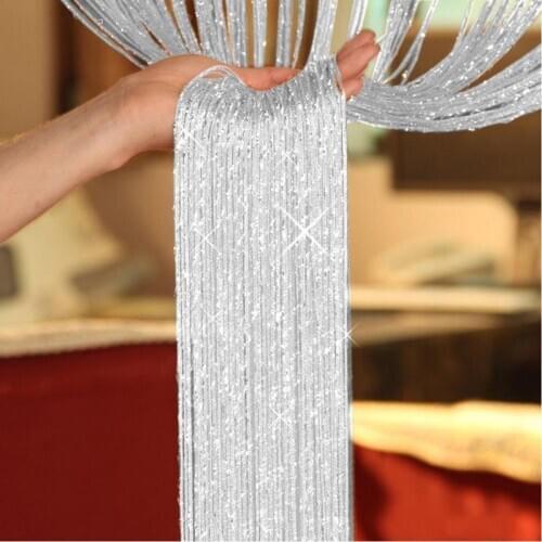 Shiny Tassel Flash Silver Line String Curtain Window Door Divider Sheer Curtain Valance Home Decoration 100*200cm