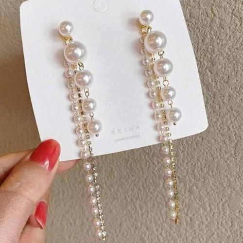 Large Pearl Long Tassel Earrings Pendant Earrings Declaration Bridal Earrings Accessories Jewelry Suitable for Ladies