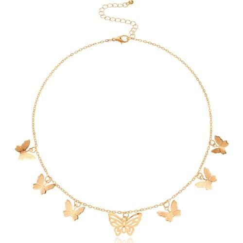 Gold Color Hollow Butterfly Pendant Necklace for Women Choker Necklaces Female Clavicle Chain 2020 Fashion Jewelry New