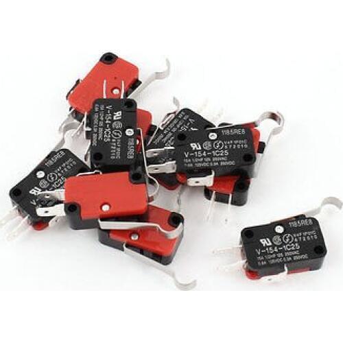 10 Pcs Micro R Hooked Lever Arm Limit Switch SPDT Normally Open/Close V-154-1C25