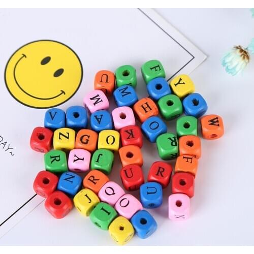100pcs/bag Colorful Wooden Beads 10mm Square Mixed Letters Alphabet/Number Loose Beads DIY Jewelry Handmade