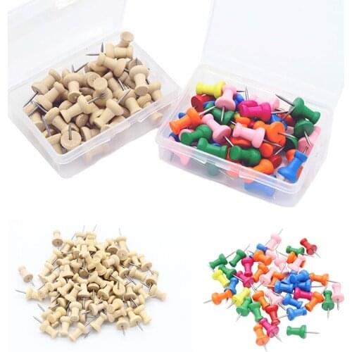 40 pcs/lot Natural Wooden Push Pins Map Thumbtacks DIY Thumb Tacks For Photos Cork Board Posters Calendar Office School Supplies