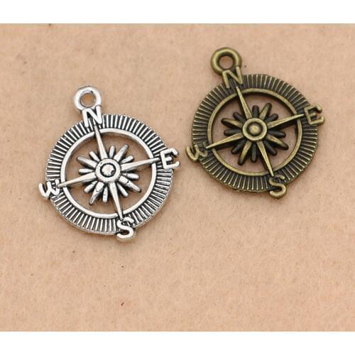 5pcs Antique Silver/Bronze Plated Compass Charms Pendants Jewelry DIY Jewelry Making Accessories Handmade 30x25mm