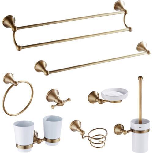 AUSWIND Antique bronze brass round base towel ring ceremic cup base soap dish bathroom hardware sets wall mount bathroom product