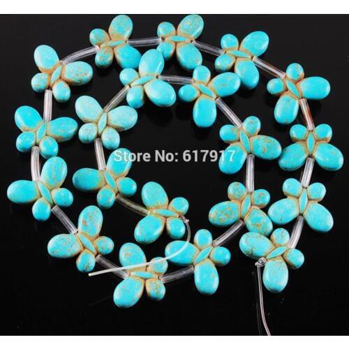 Blue Turquoises Howlite Gem Stone Butterfly 20x15mm Beads (20pcs) Strand Jewelry TG3302