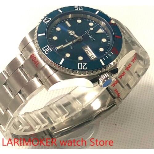 Mens luxury sports and leisure waterproof mens 904L stainless steel strap bracelet watch mh36 mechanical clock blue red bezel