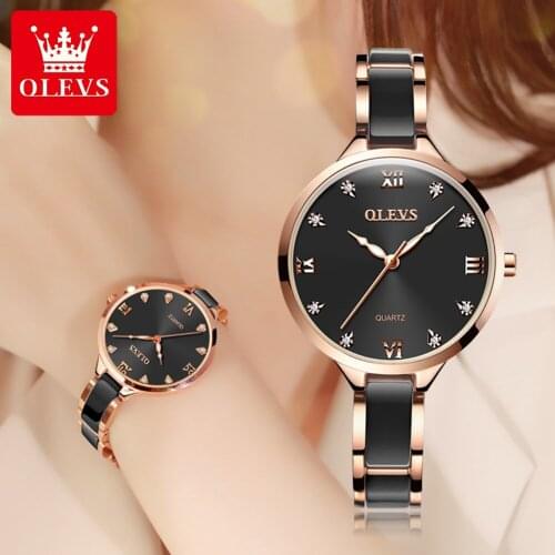 OLEVS Watch Women Luxury Brand Ladies Dress Quartz Wristwatch Ceramics Waterproof Female Watches Girl Clock Relogio Feminino