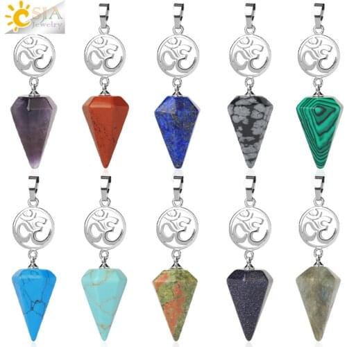 CSJA Healing Natural Stone Pendant Small Size OM Cone Quartz Crystal Lapis Reiki Chakra for Making DIY Necklace Accessories G758