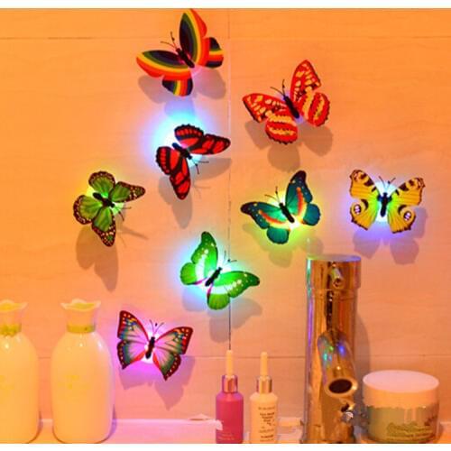 Colorful Luminous Butterfly LED Night Light Wedding Decorative Lamp Stickers Children Small Gifts TOYS game Battery Operated