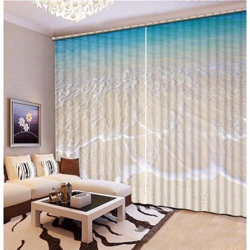 Home Bedroom Decoration Fashion Customized 3D Curtain Beach Waves Curtains For Bedroom Blackout Shade Window Curtains