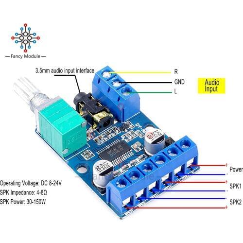 DY-AP3015 DC 8-24V 30W * 2 Class D Dual Channel High Power Stereo Digital Amplifier Board with Adjustable Volume Potentiometer