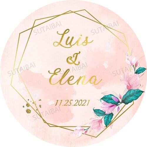 Background Photography Gold Frame Pink Flowers Customized Personalization Studio Background for Wedding Party Photo Booth Props