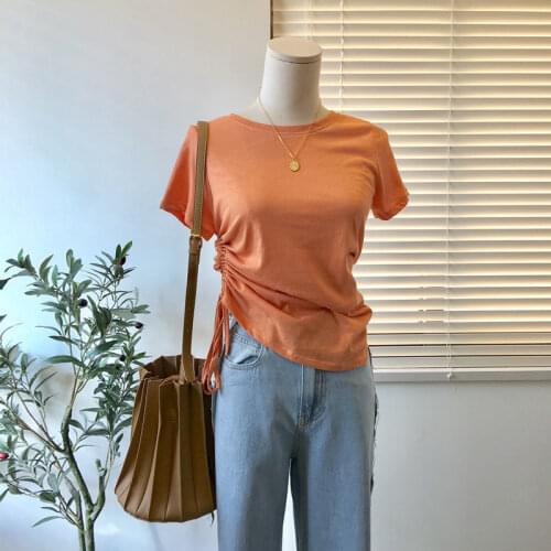 Summer Female T-Shirt Round Neck Short Sleeve Simple Basic Bottoming T-Shirt Cotton High Waist Slim Crop Top Multicolor T-Shirt