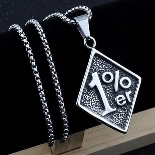 HNSP Punk 1% Letter Tag Pendant Necklace For Men Boy Hip Hop Jewelry With Stainless Steel Chain