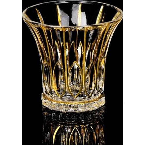 Slap-up Trace Golden Wide Rim Crystal Whiskey Glass Drink Glazen Glasses Whisky Chivas Wine Cup For Bar Vasos De Cristal Tumbler